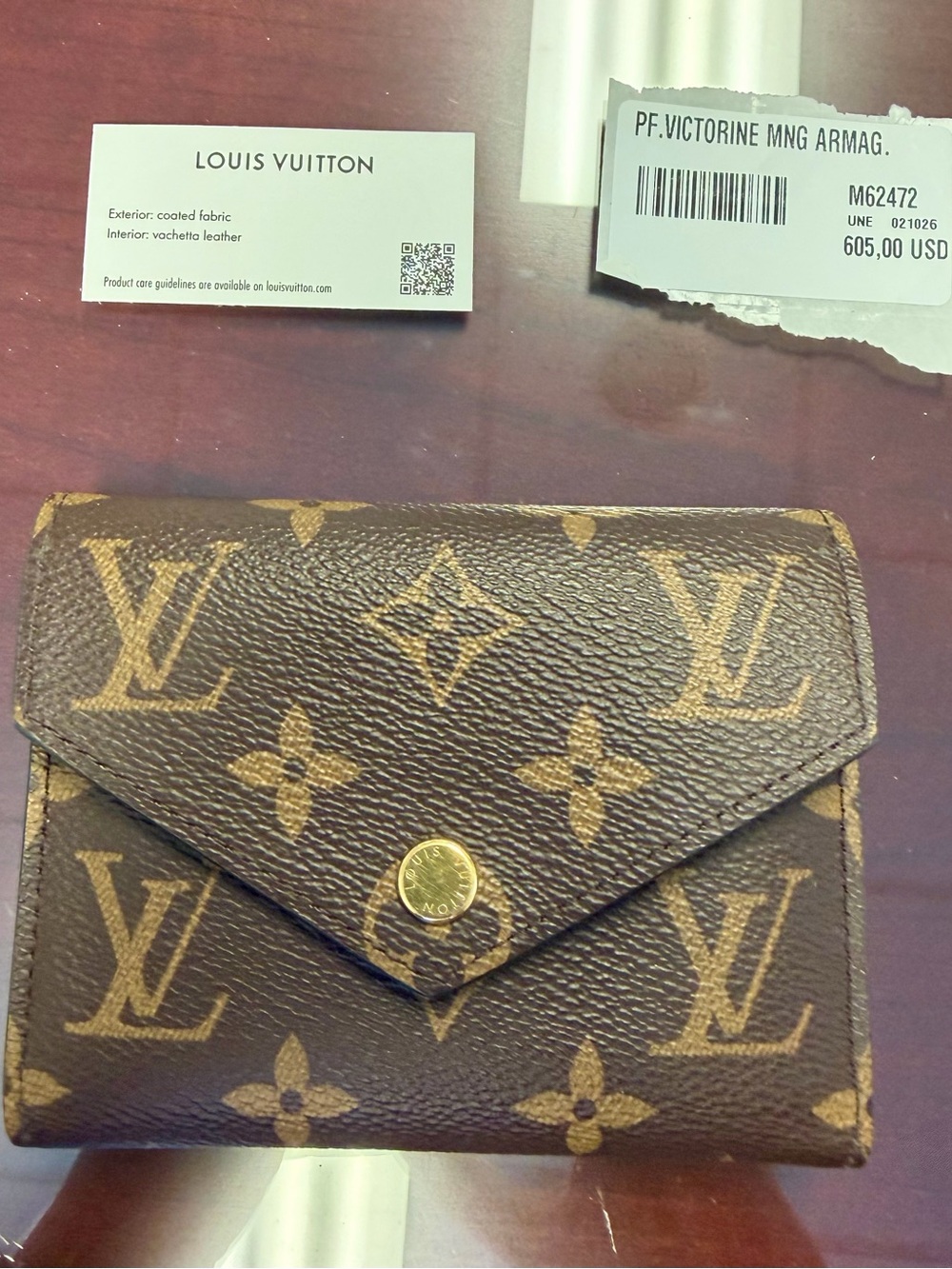 Authentic Louis Vuitton Monogram Canvas Envelope Card Holder in Brown & Gold